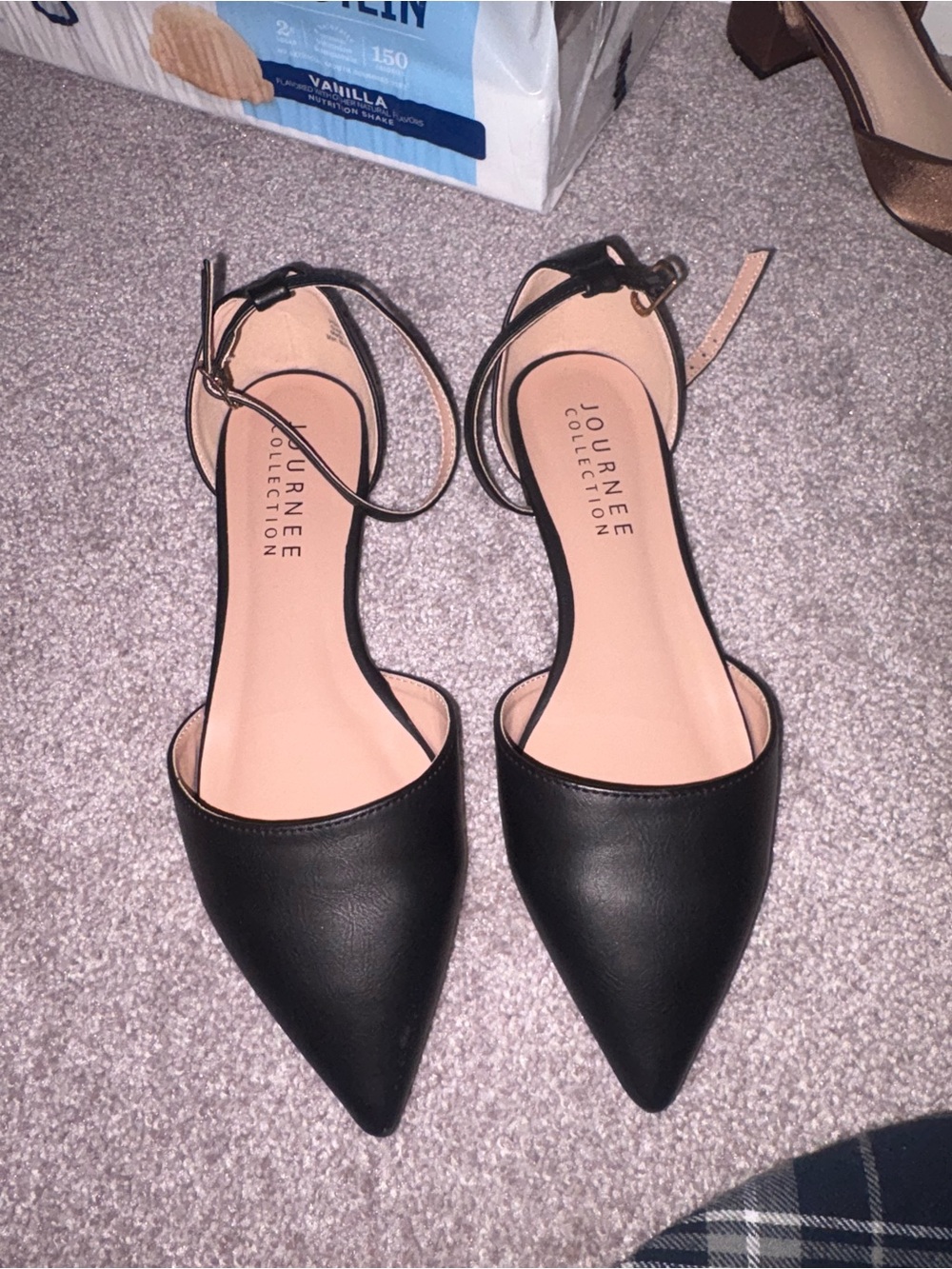Journee Collection Black Pointed Ankle-Strap Flats